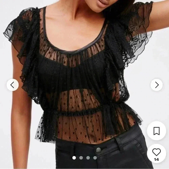 Free People Black Sweet Surprise Lace
Sheer Blouse Ruffles Boho Women's - Picture 2 of 7